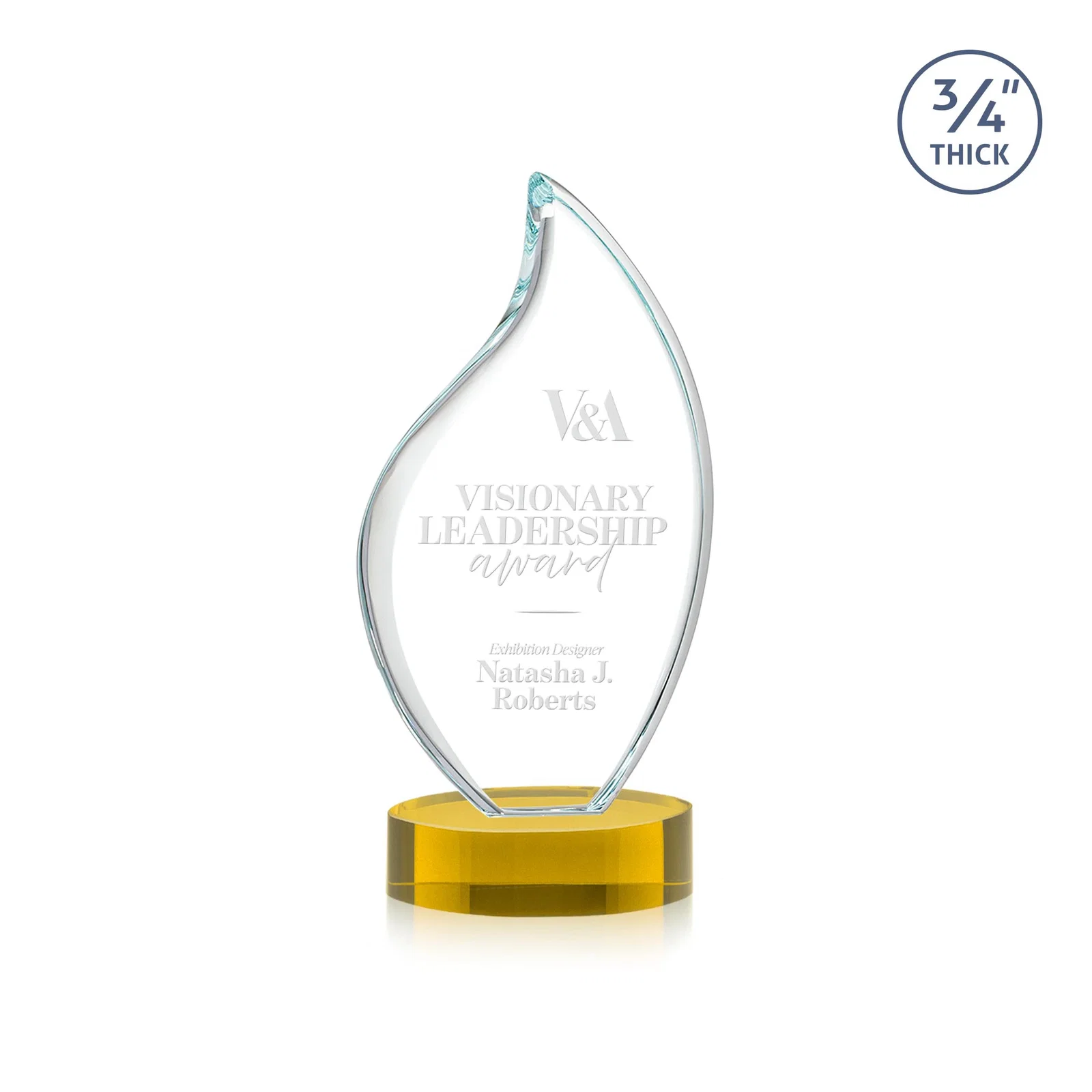 Promotional Rounded-Edge Starfire Crystal Flame Award for donor appreciation