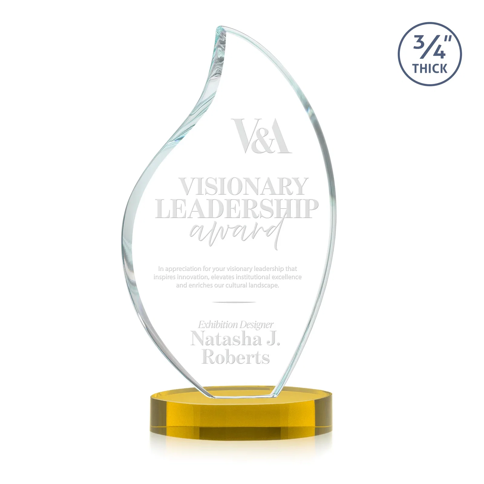 Promotional Rounded-Edge Starfire Crystal Flame Award for safety achievement programs