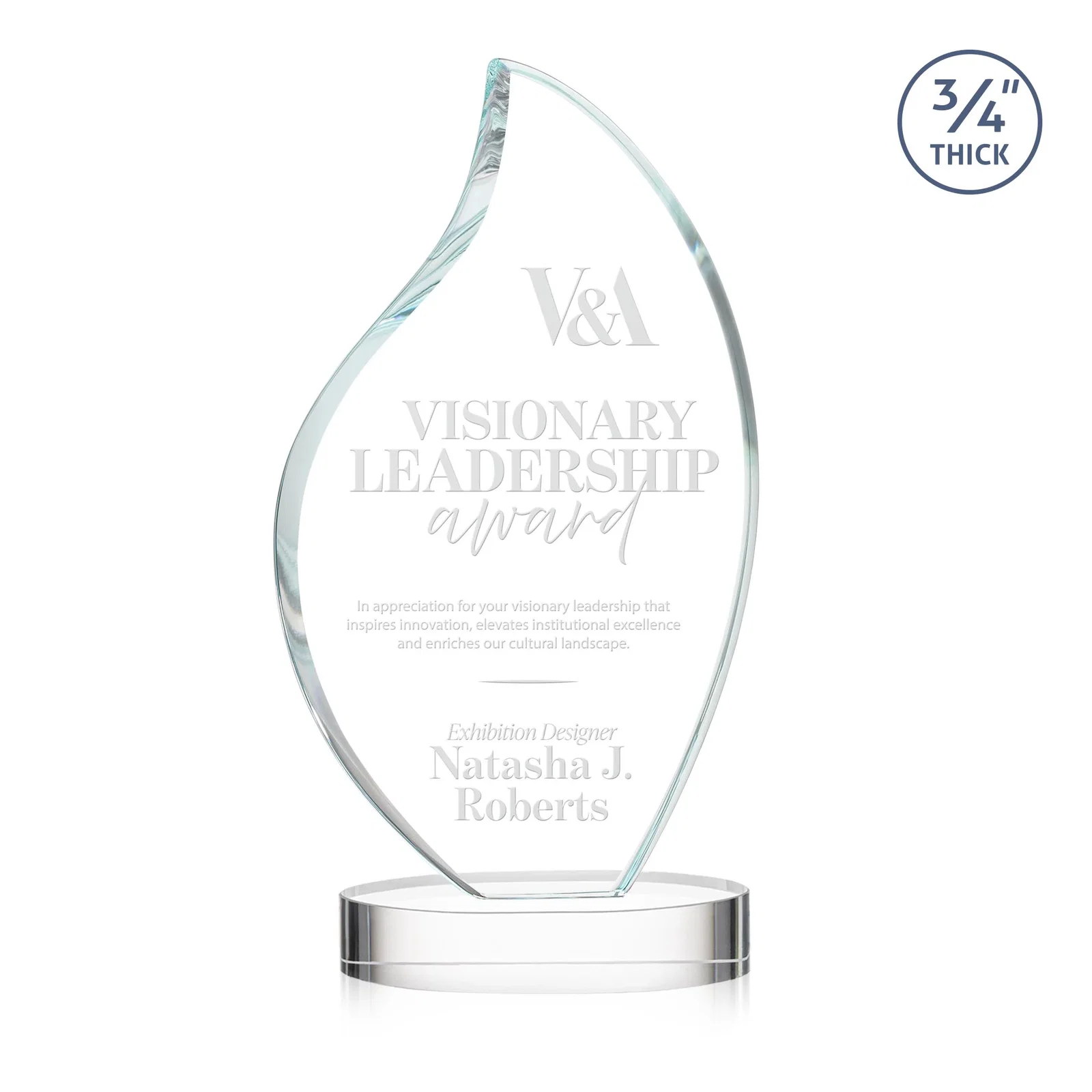 Custom Rounded-Edge Starfire Crystal Flame Award for sales achievement awards