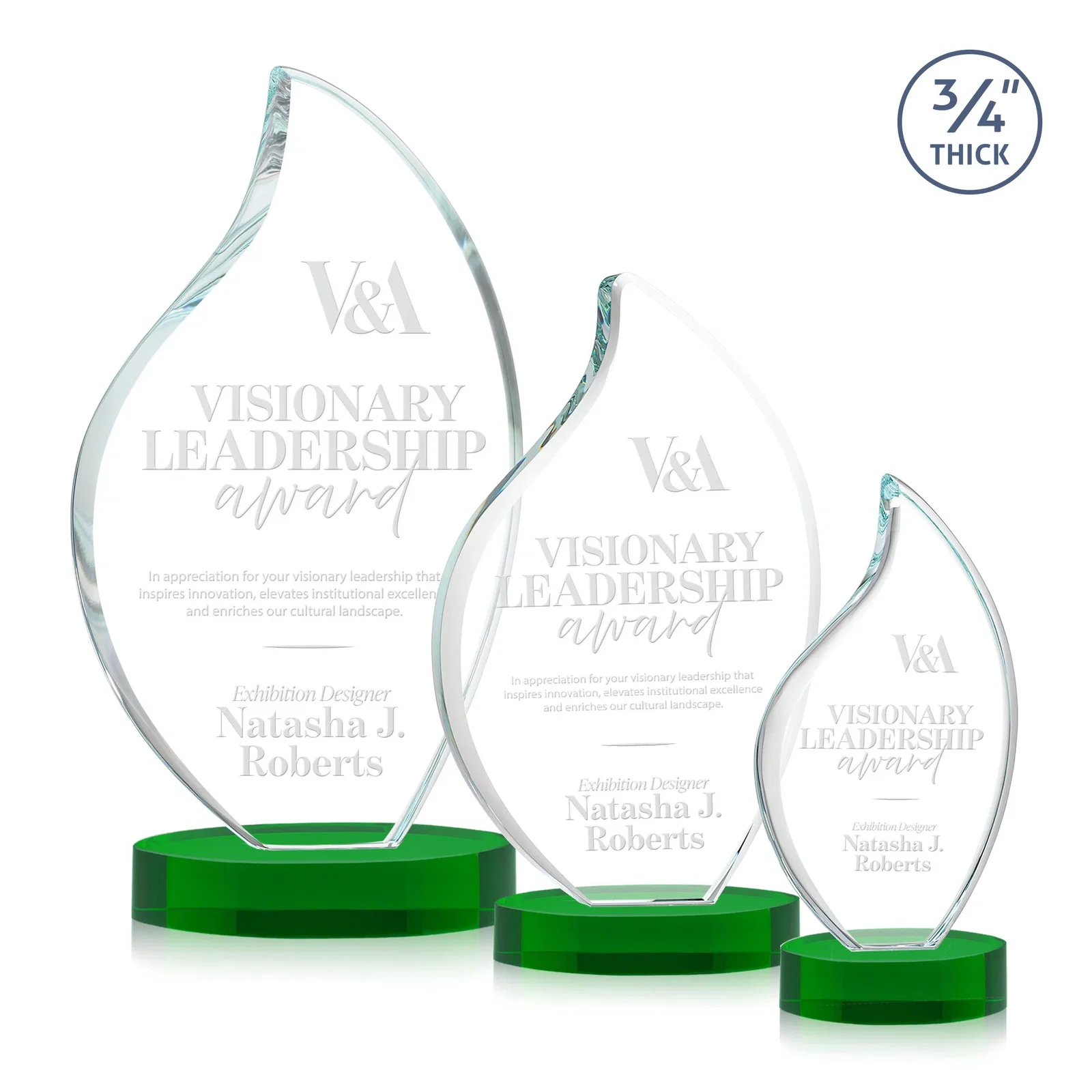 Promotional Rounded-Edge Starfire Crystal Flame Award for volunteer appreciation