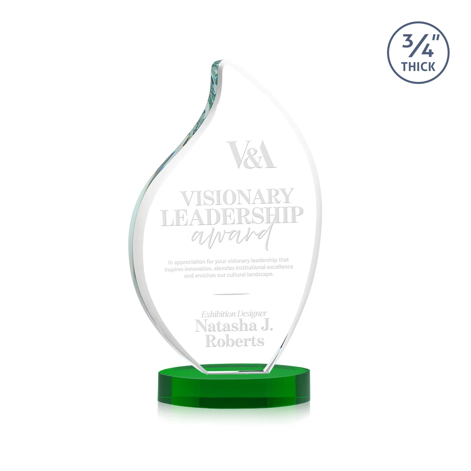 Promotional Rounded-Edge Starfire Crystal Flame Award for company anniversary events