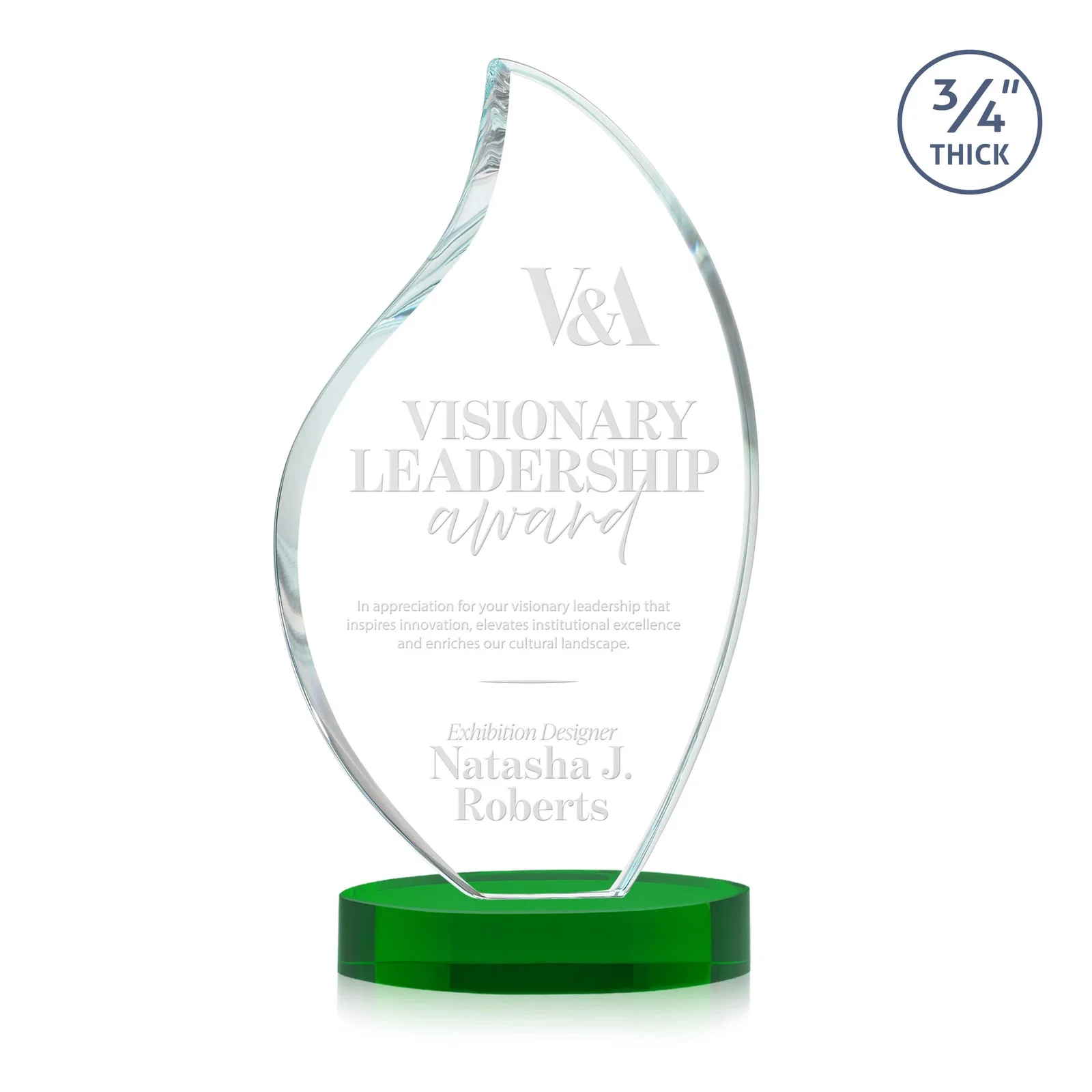 Branded Rounded-Edge Starfire Crystal Flame Award for employee recognition