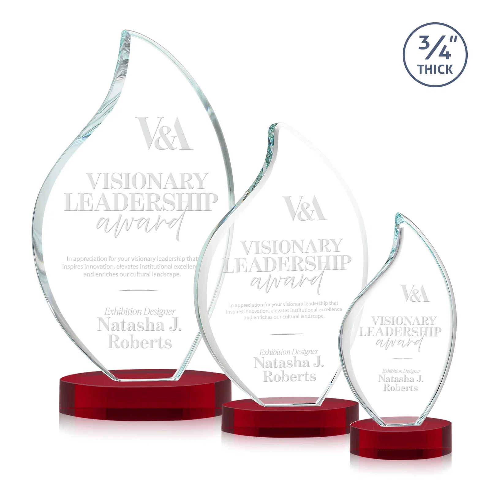 Branded Rounded-Edge Starfire Crystal Flame Award for corporate award ceremonies