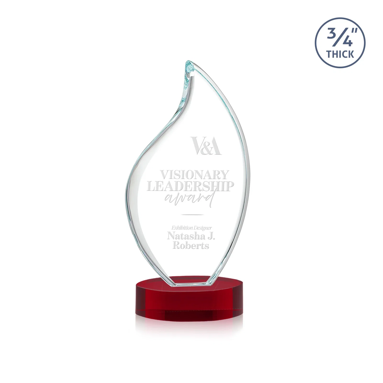 Branded Rounded-Edge Starfire Crystal Flame Award for service anniversary gifts