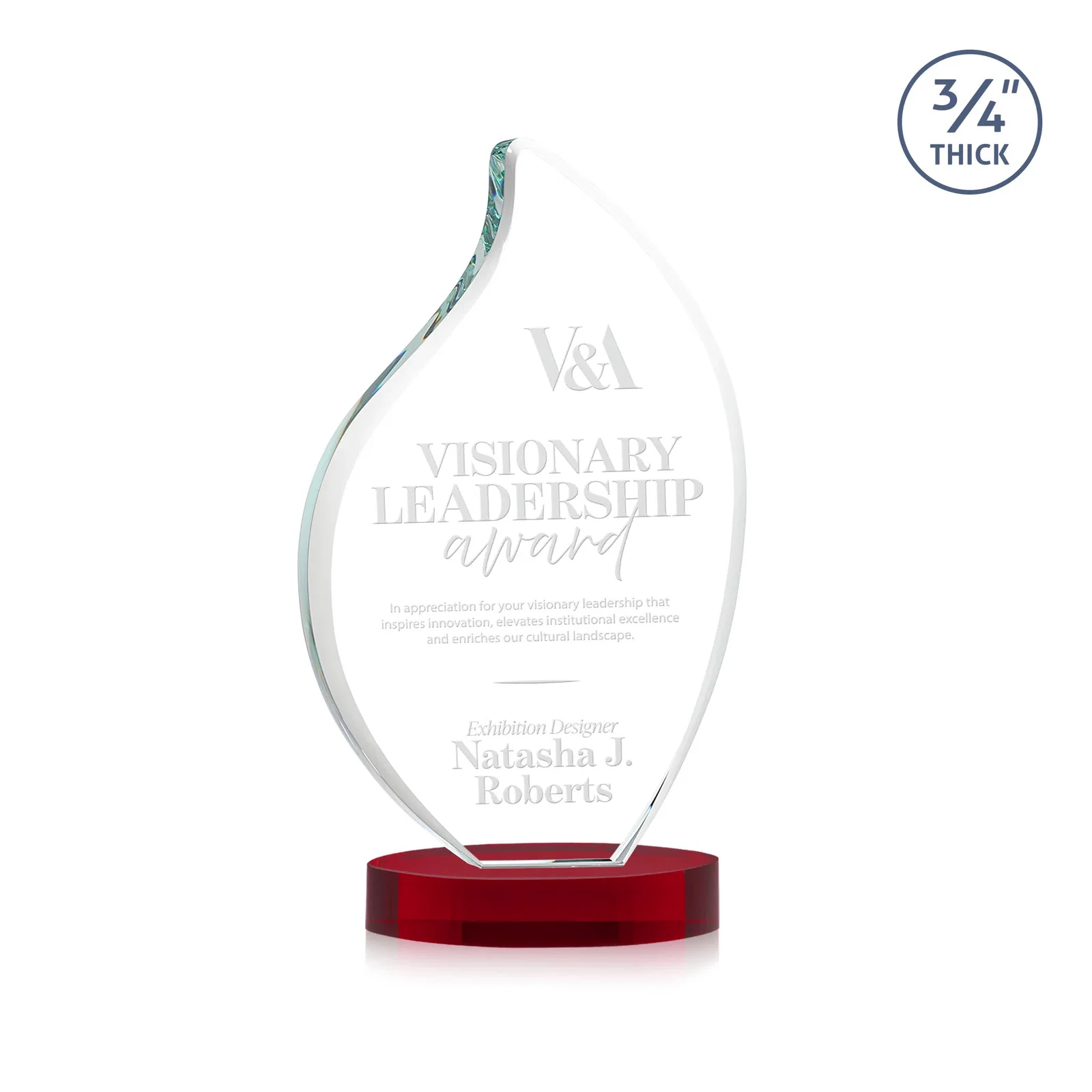 Branded Rounded-Edge Starfire Crystal Flame Award for sales achievement awards