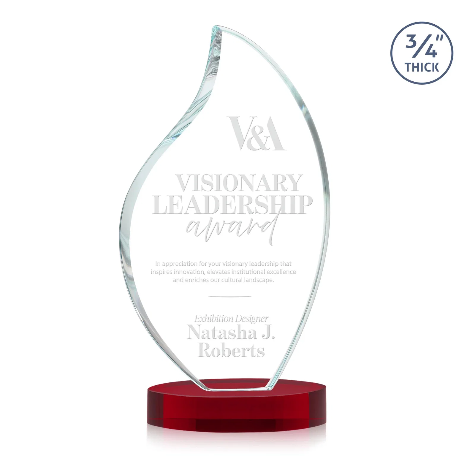 Branded Rounded-Edge Starfire Crystal Flame Award for retirement presentations