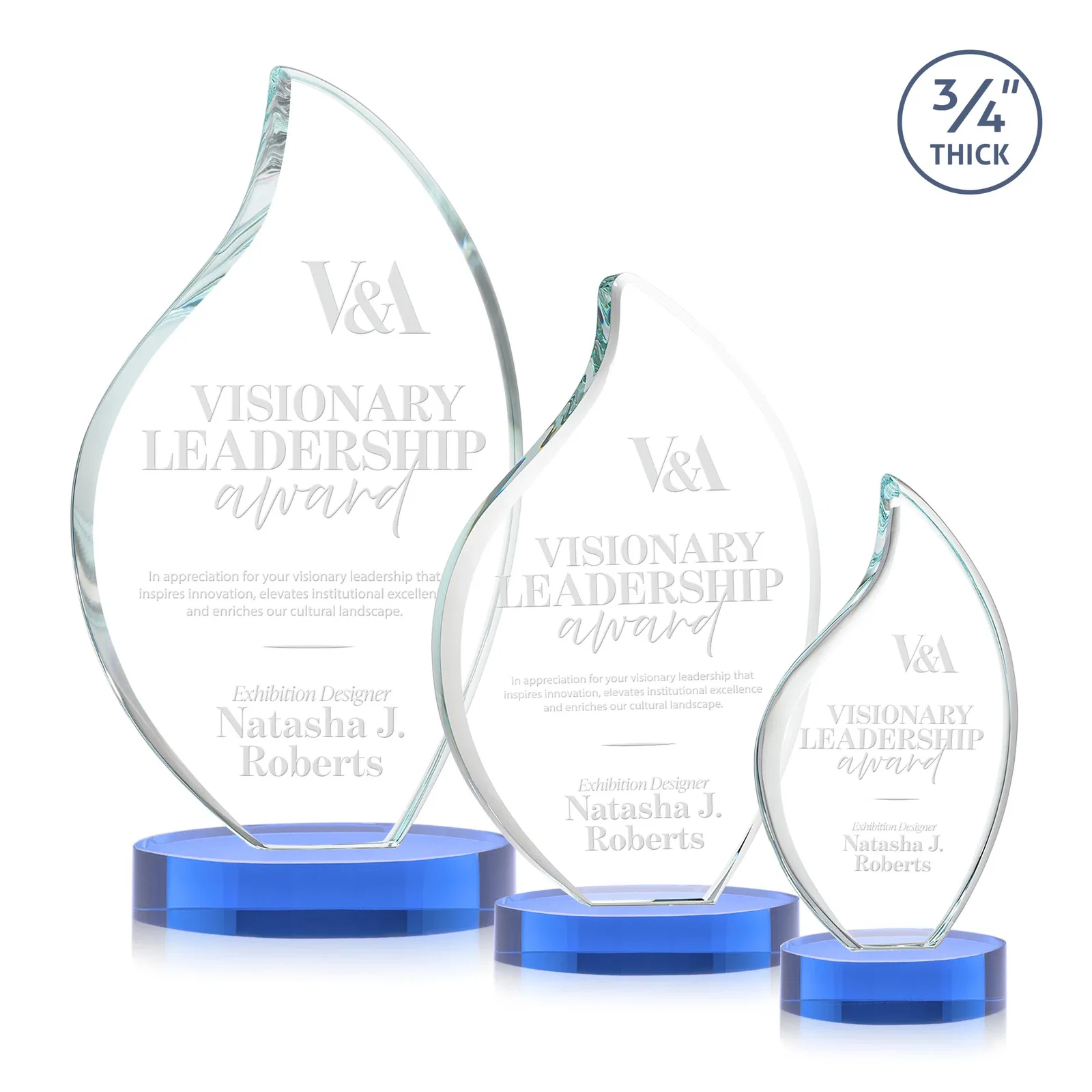 Branded Rounded-Edge Starfire Crystal Flame Award for team milestone celebrations