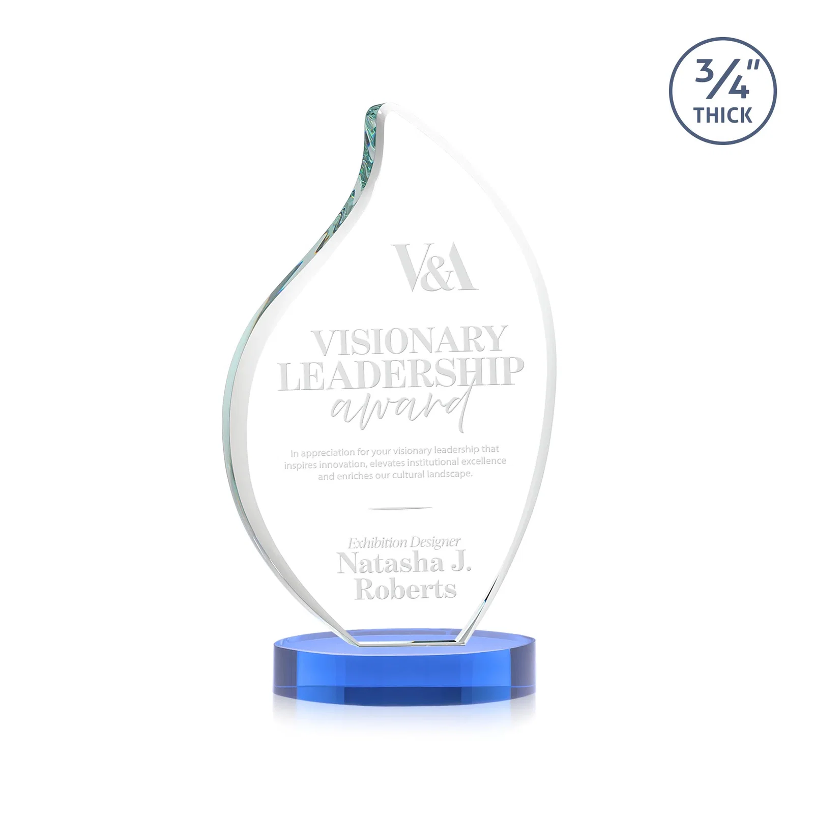 Branded Rounded-Edge Starfire Crystal Flame Award for graduation ceremonies