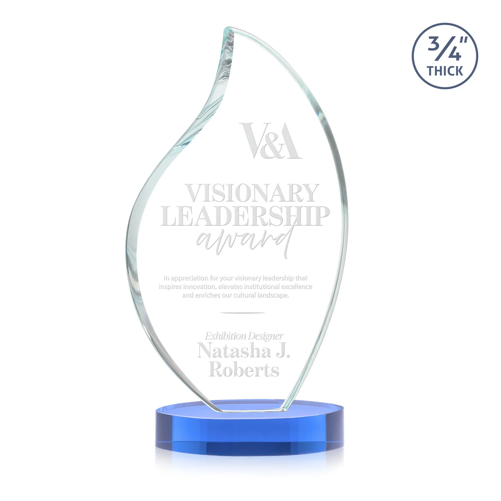 Branded Rounded-Edge Starfire Crystal Flame Award for safety achievement programs