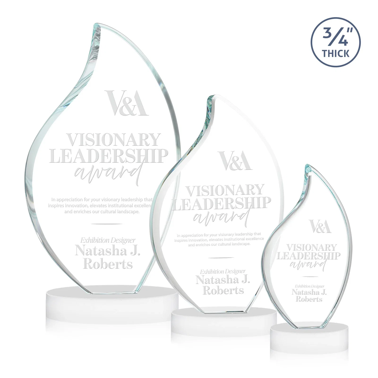 Branded Rounded-Edge Starfire Crystal Flame Award for volunteer appreciation