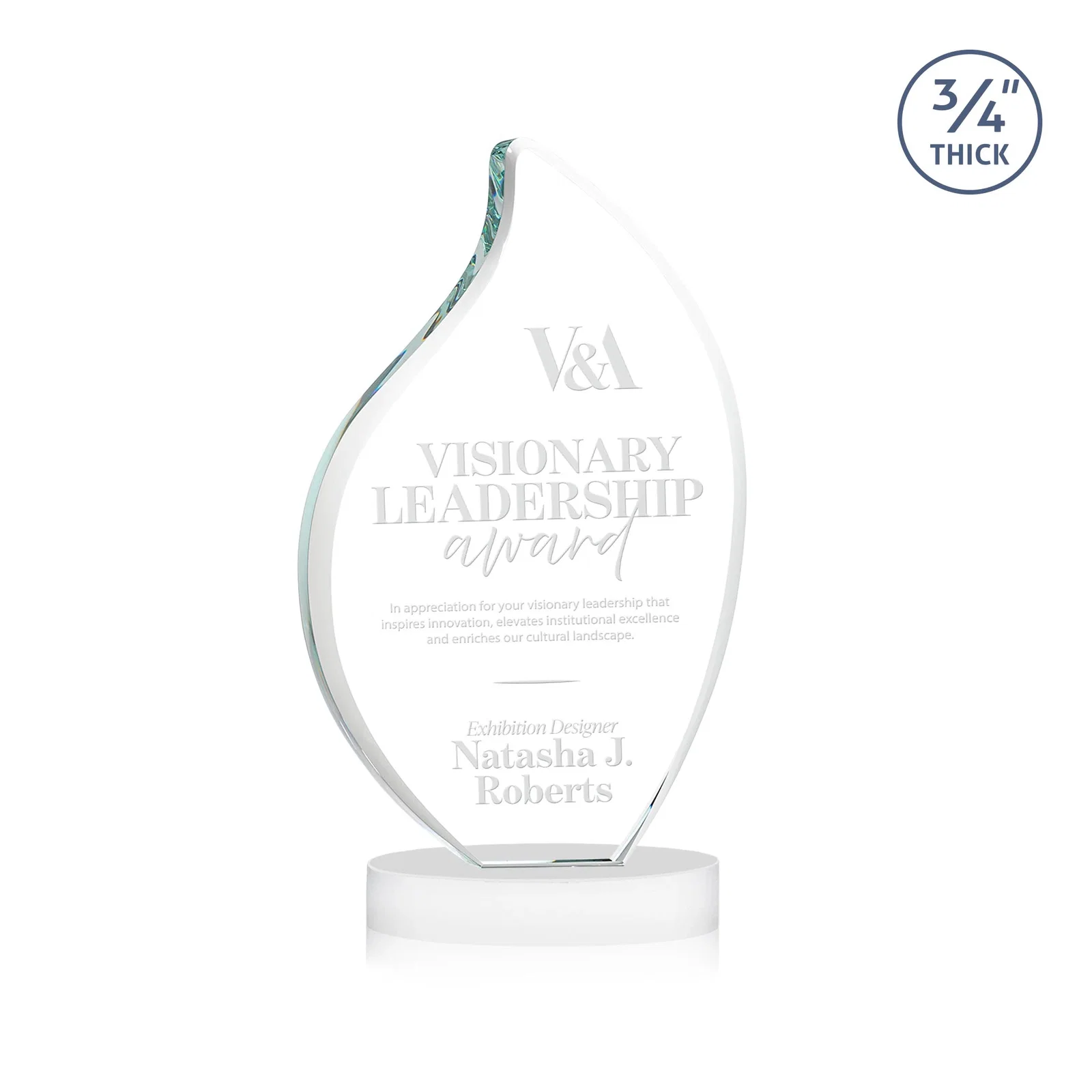 Branded Rounded-Edge Starfire Crystal Flame Award for company anniversary events