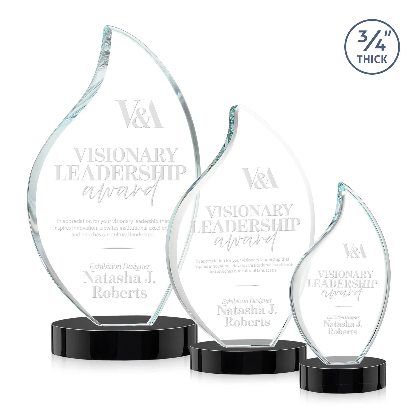 Custom Rounded-Edge Starfire Crystal Flame Award for retirement presentations
