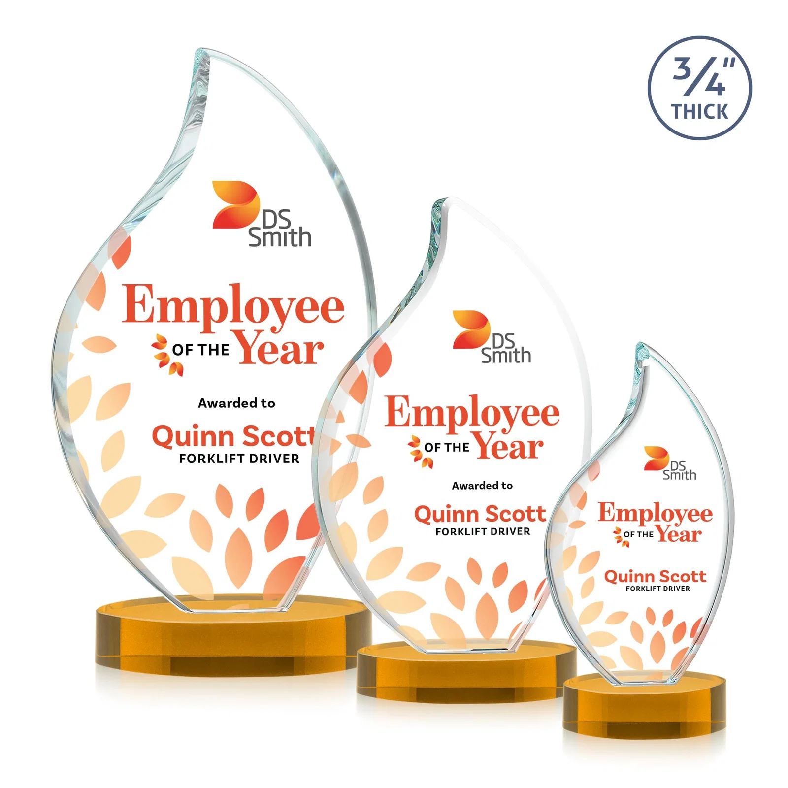 Custom printed Rounded-Edge Starfire Crystal Flame Award for corporate award ceremonies