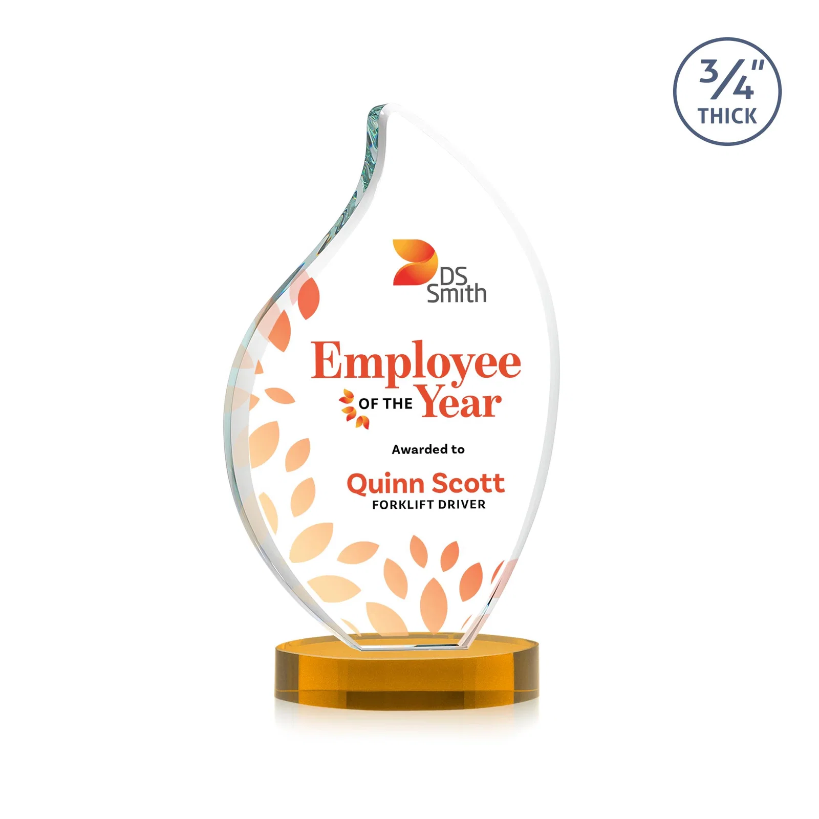 Custom printed Rounded-Edge Starfire Crystal Flame Award for sales achievement awards