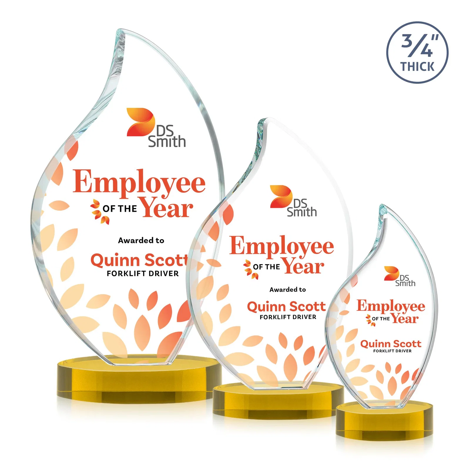 Custom printed Rounded-Edge Starfire Crystal Flame Award for team milestone celebrations