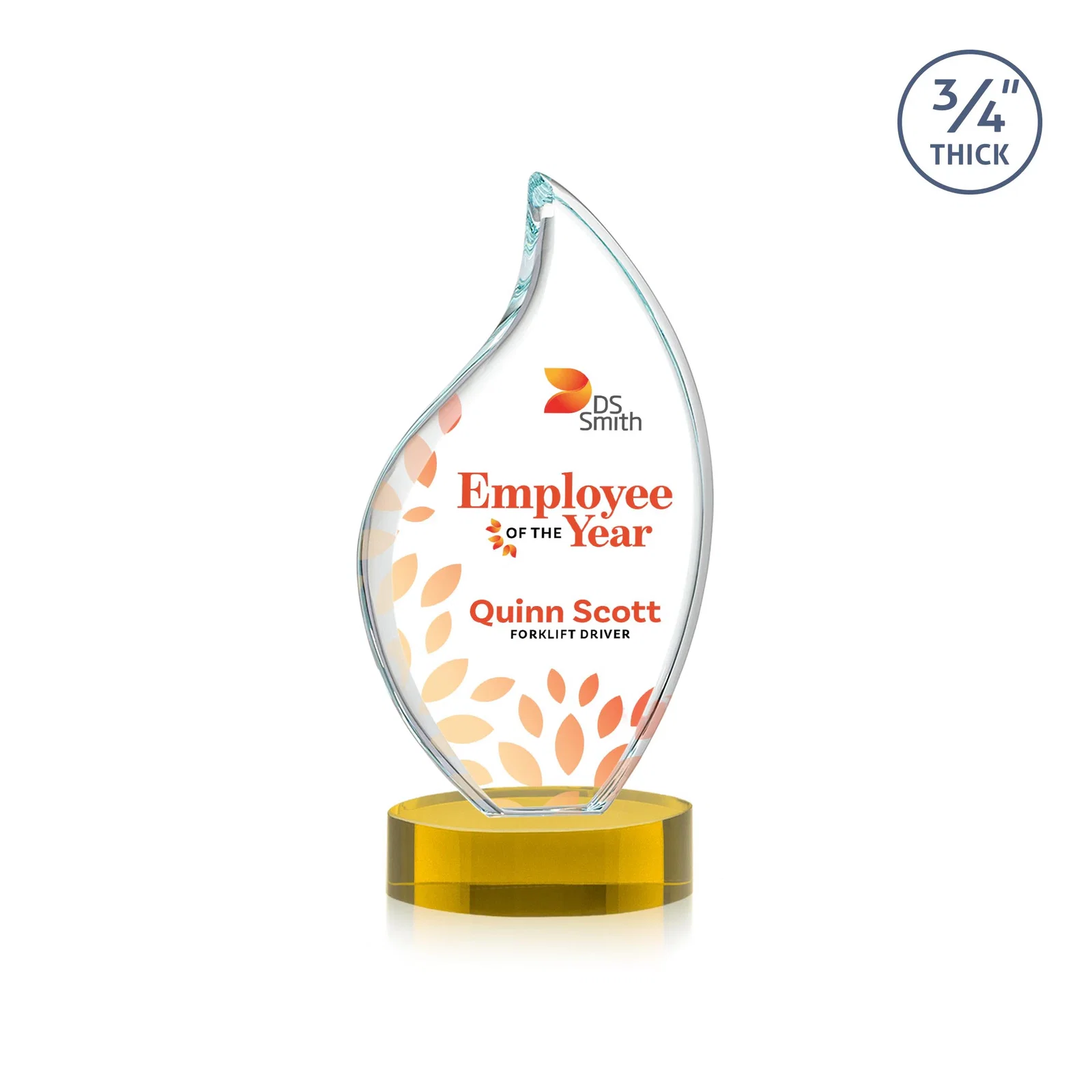 Custom printed Rounded-Edge Starfire Crystal Flame Award for donor appreciation