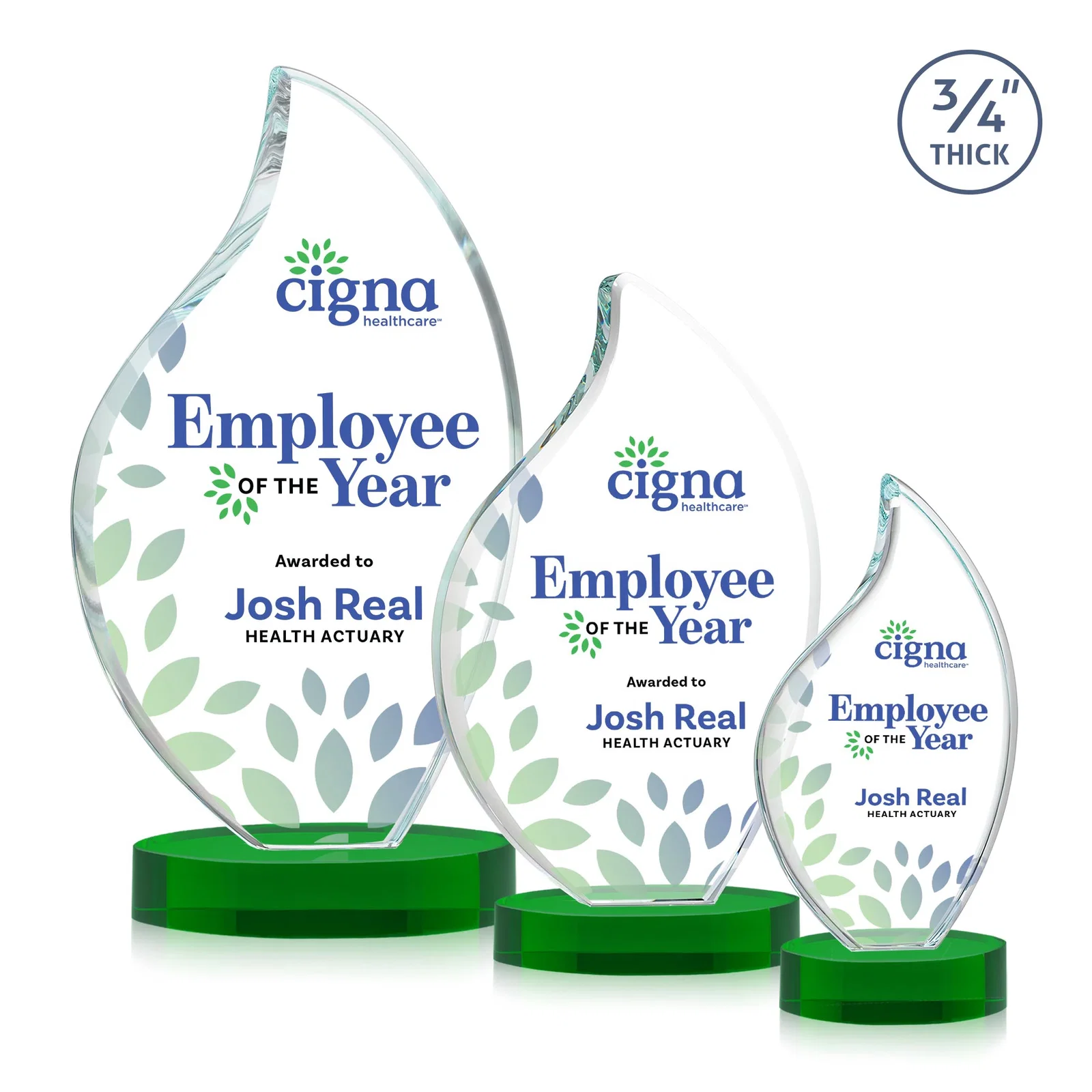 Custom printed Rounded-Edge Starfire Crystal Flame Award for volunteer appreciation