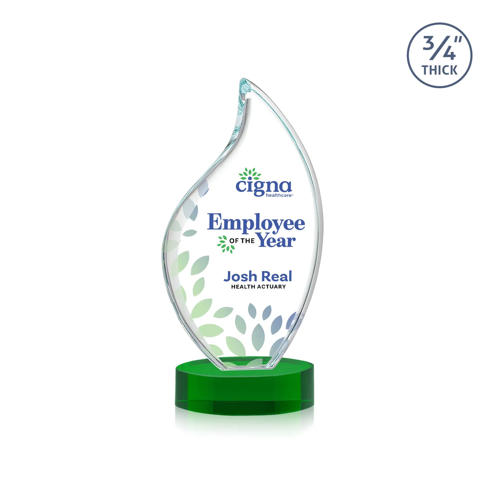 Custom printed Rounded-Edge Starfire Crystal Flame Award for dealer and partner awards