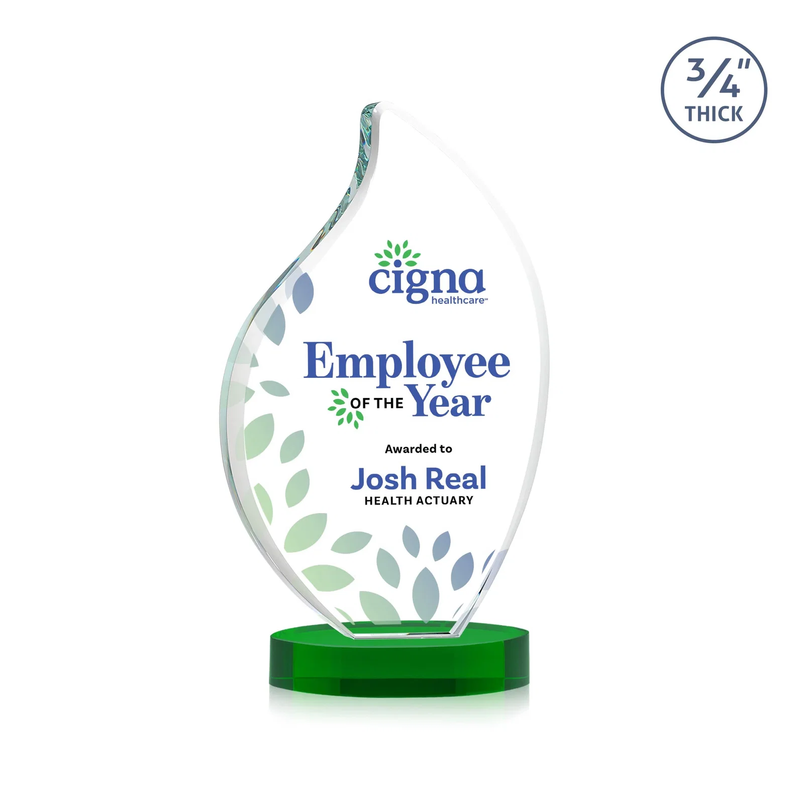Custom printed Rounded-Edge Starfire Crystal Flame Award for company anniversary events