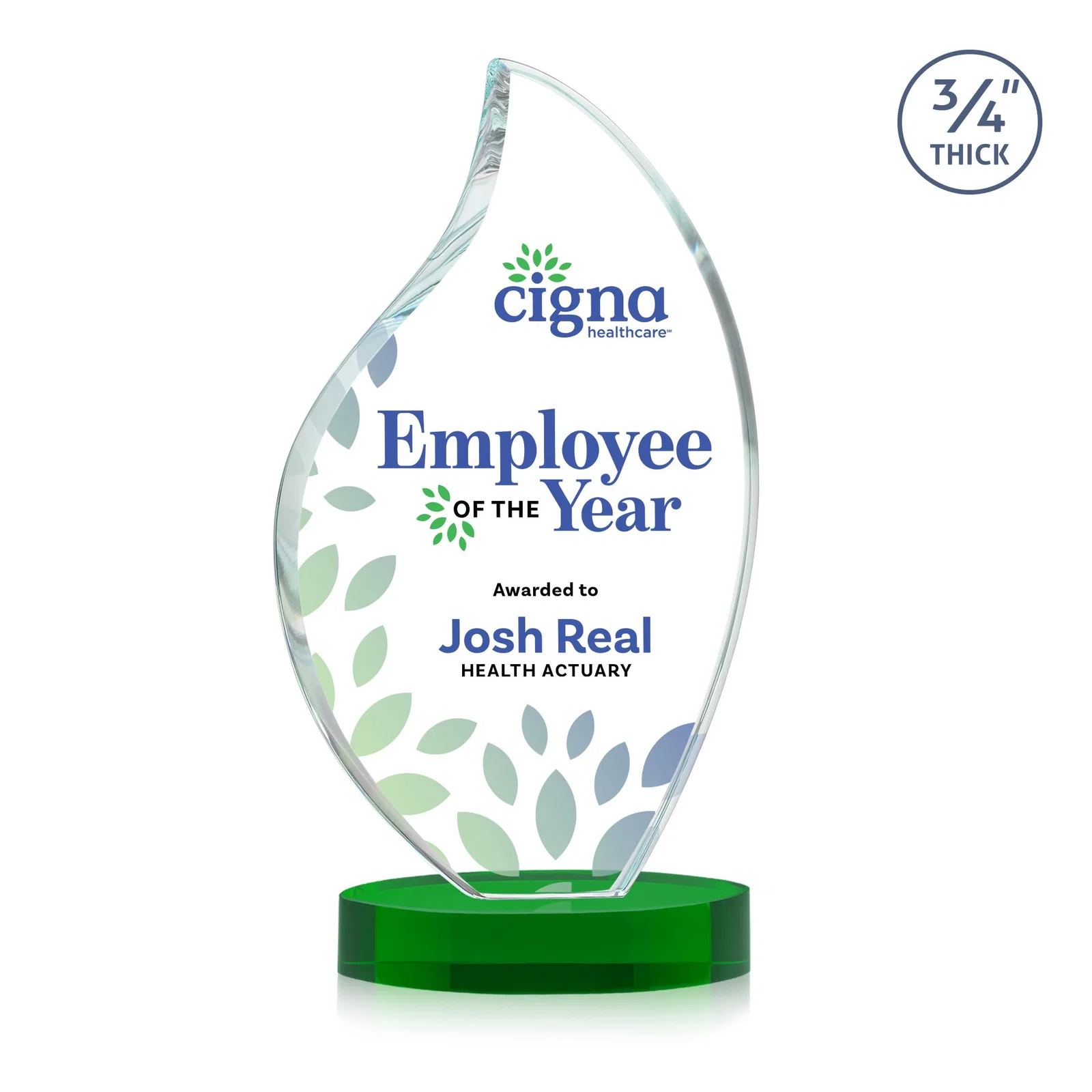 Customized Rounded-Edge Starfire Crystal Flame Award for employee recognition