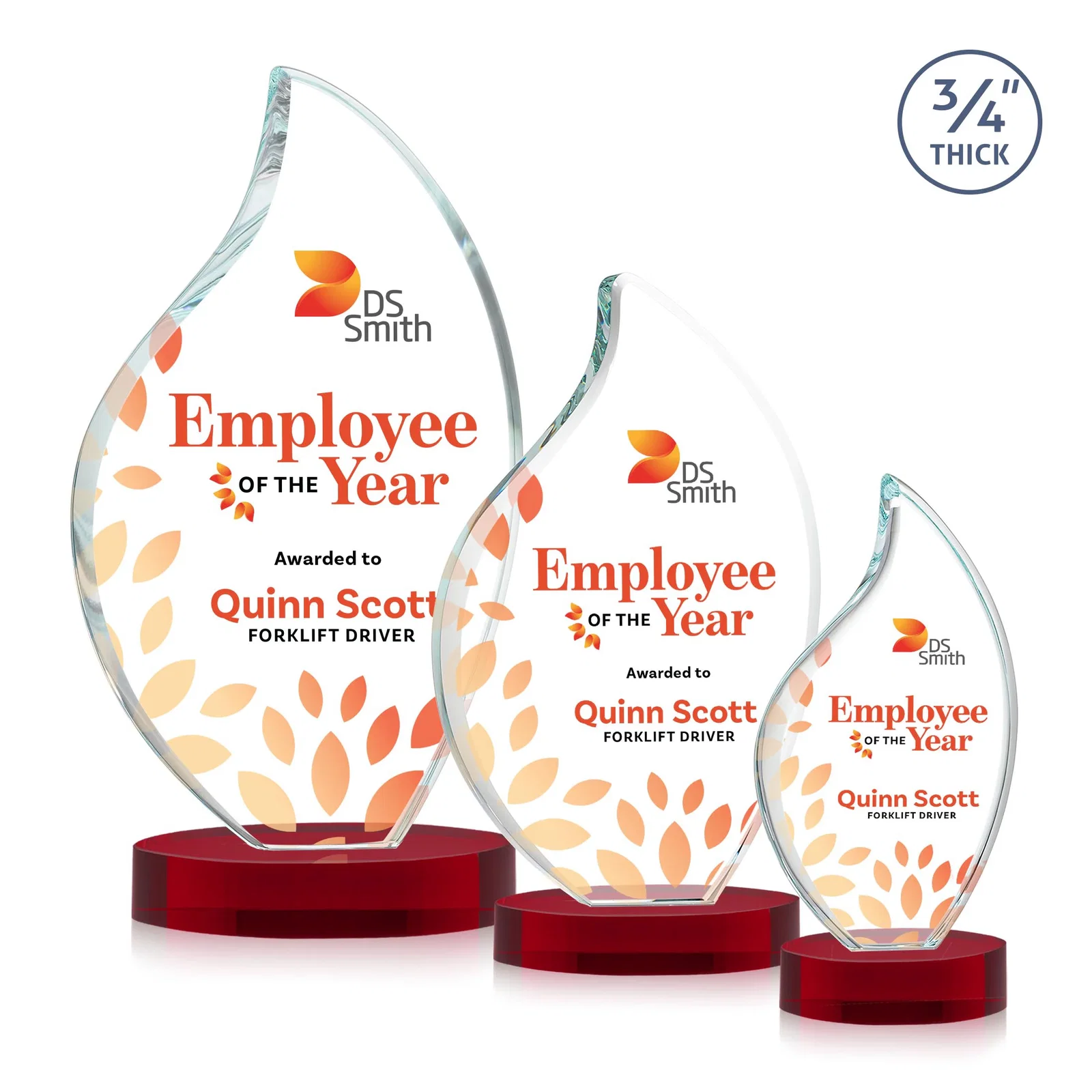Customized Rounded-Edge Starfire Crystal Flame Award for corporate award ceremonies