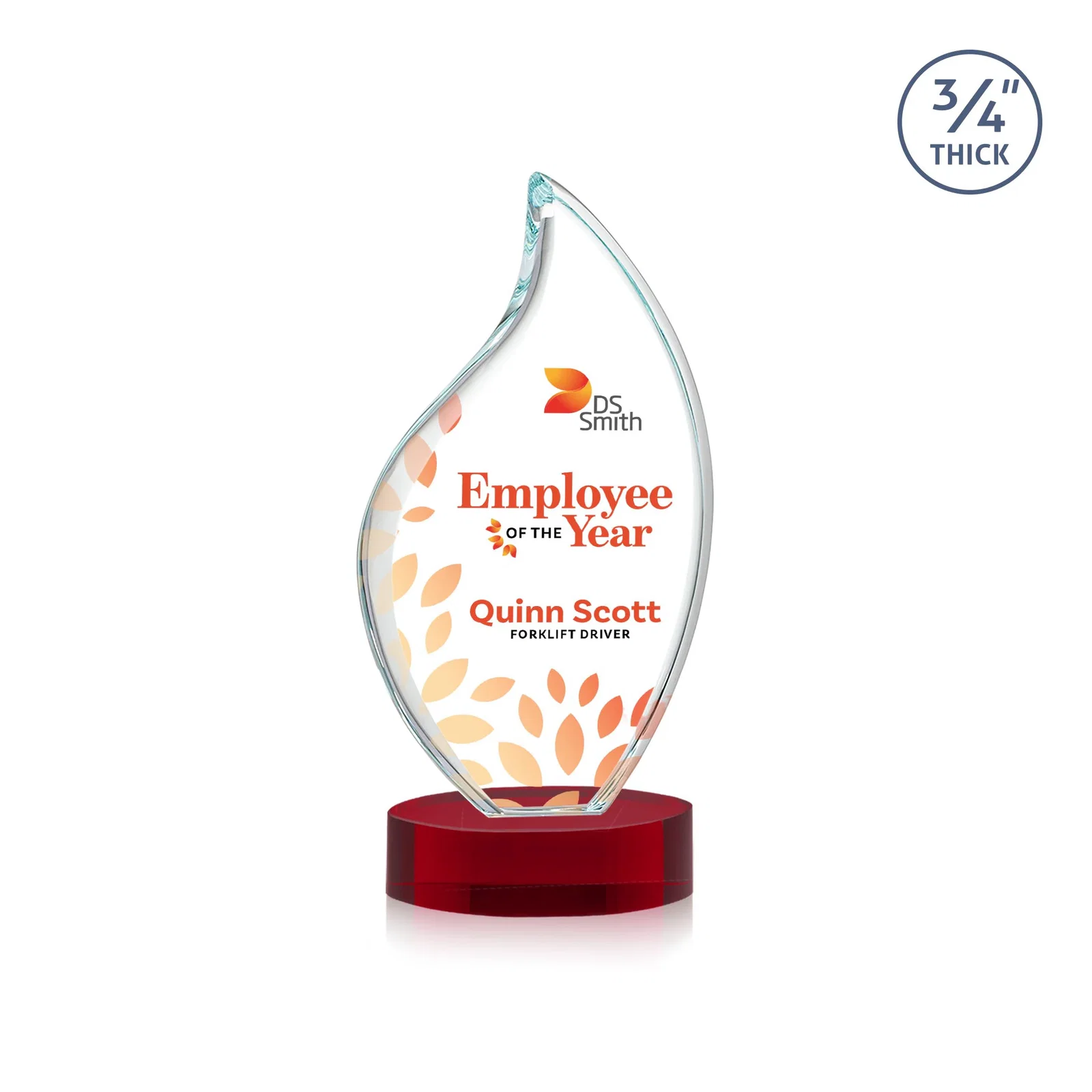 Customized Rounded-Edge Starfire Crystal Flame Award for service anniversary gifts