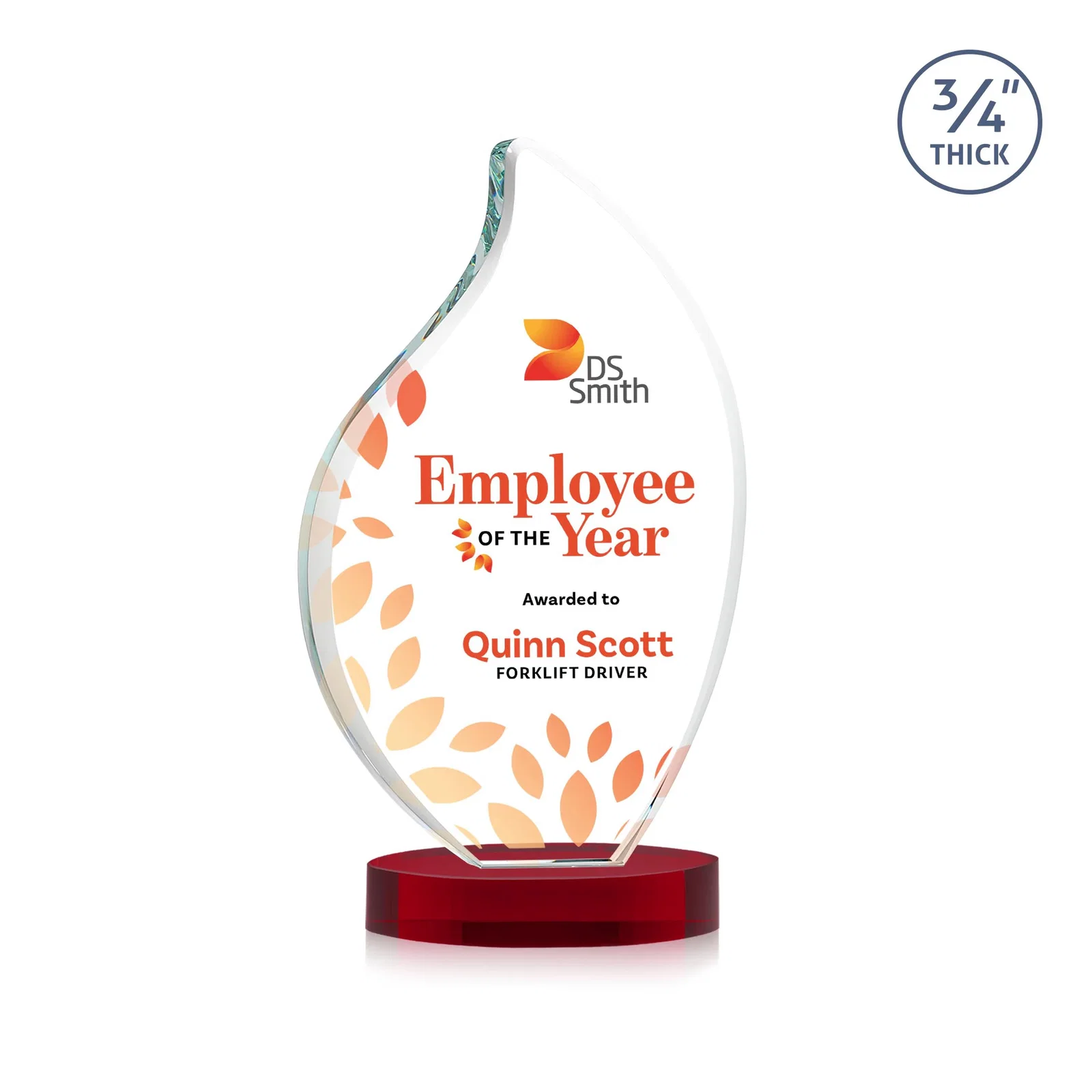 Customized Rounded-Edge Starfire Crystal Flame Award for sales achievement awards