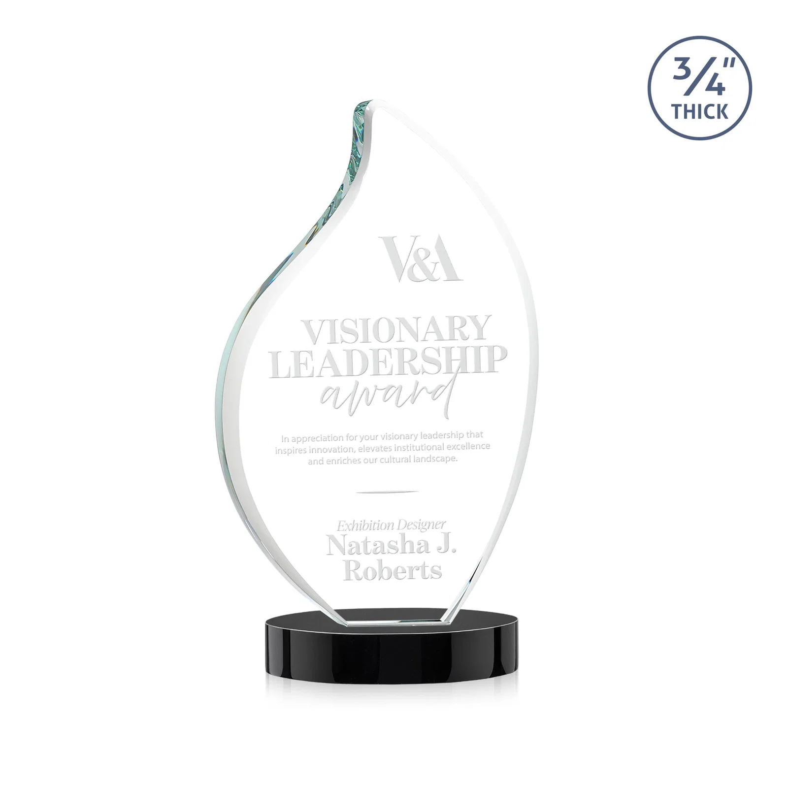 Custom Rounded-Edge Starfire Crystal Flame Award for donor appreciation
