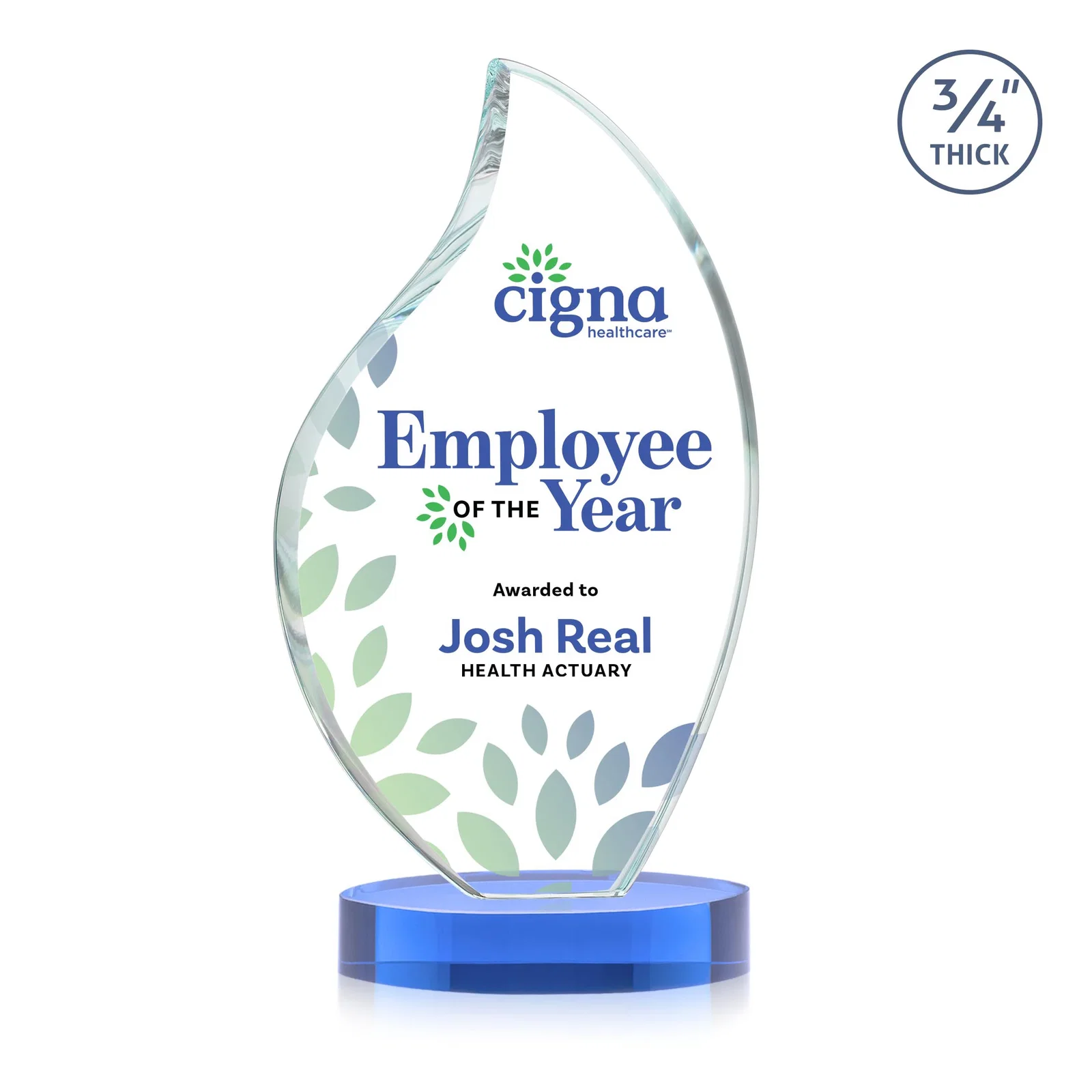 Customized Rounded-Edge Starfire Crystal Flame Award for safety achievement programs