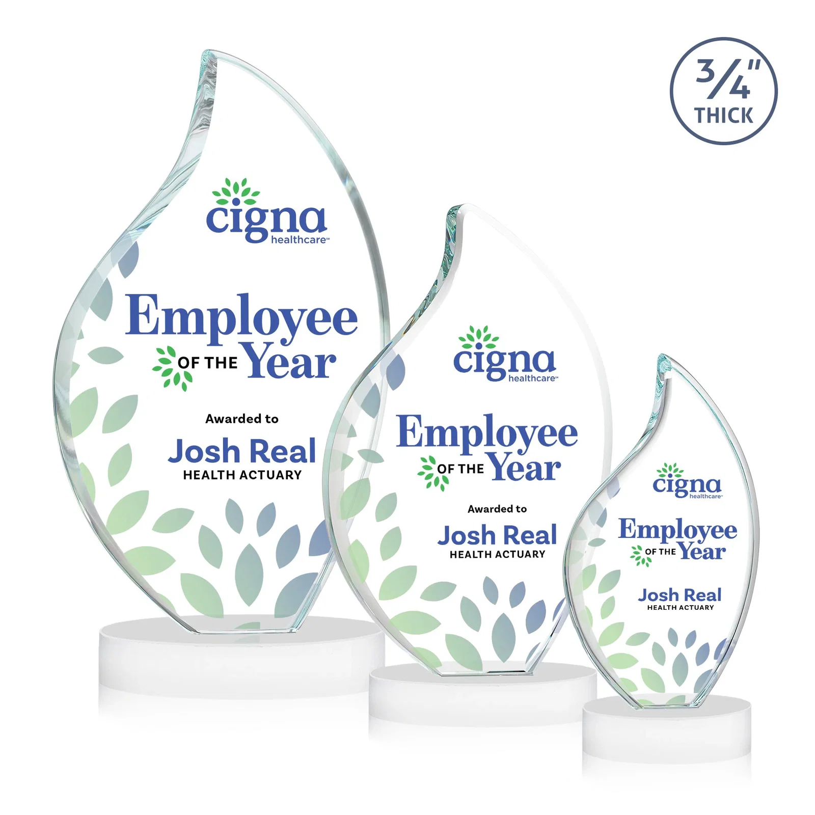 Customized Rounded-Edge Starfire Crystal Flame Award for volunteer appreciation