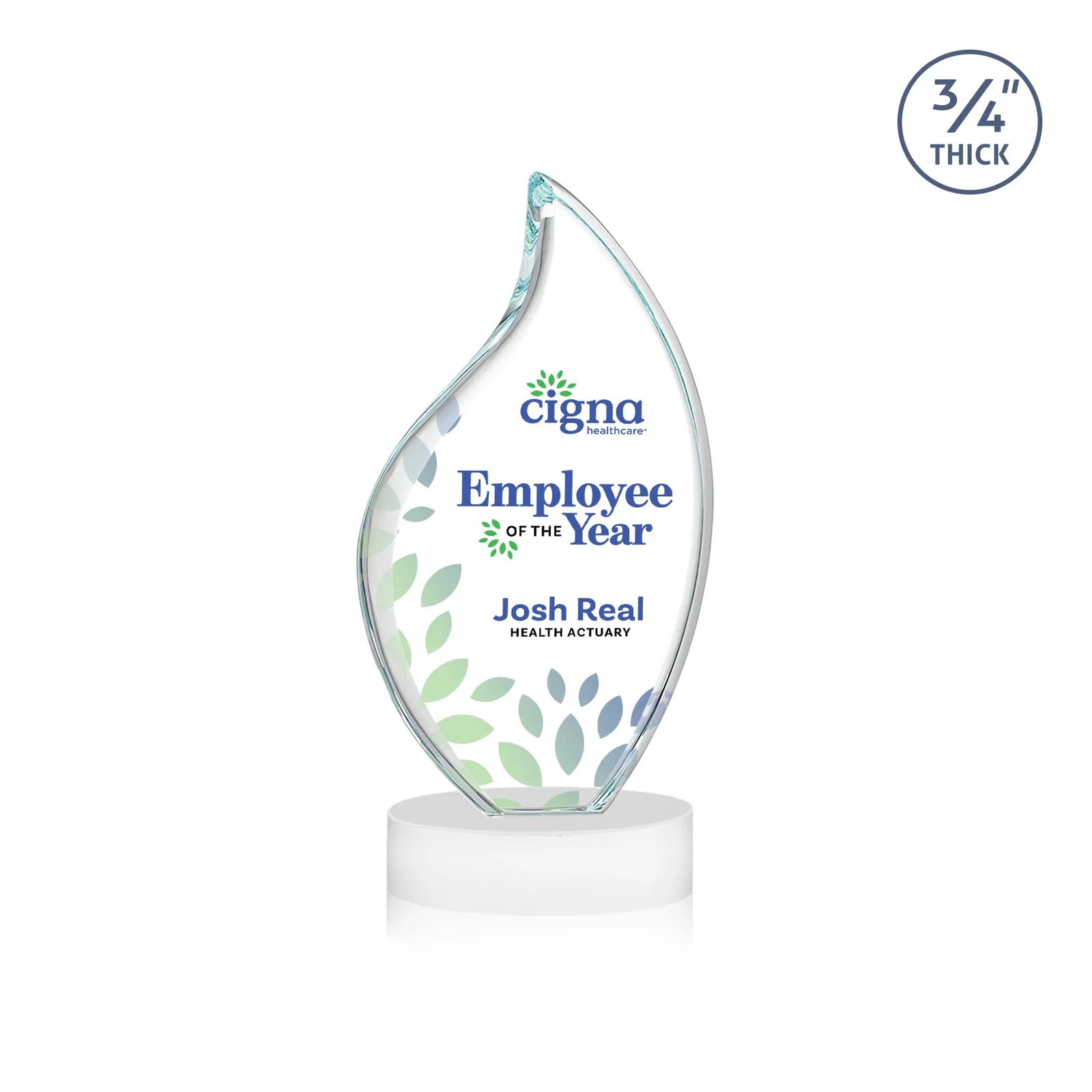 Customized Rounded-Edge Starfire Crystal Flame Award for dealer and partner awards