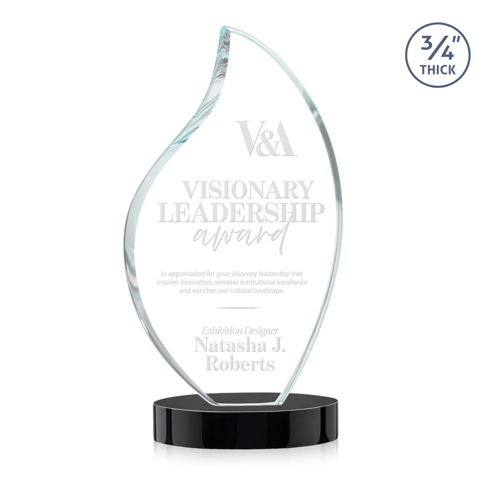 Custom Rounded-Edge Starfire Crystal Flame Award for graduation ceremonies