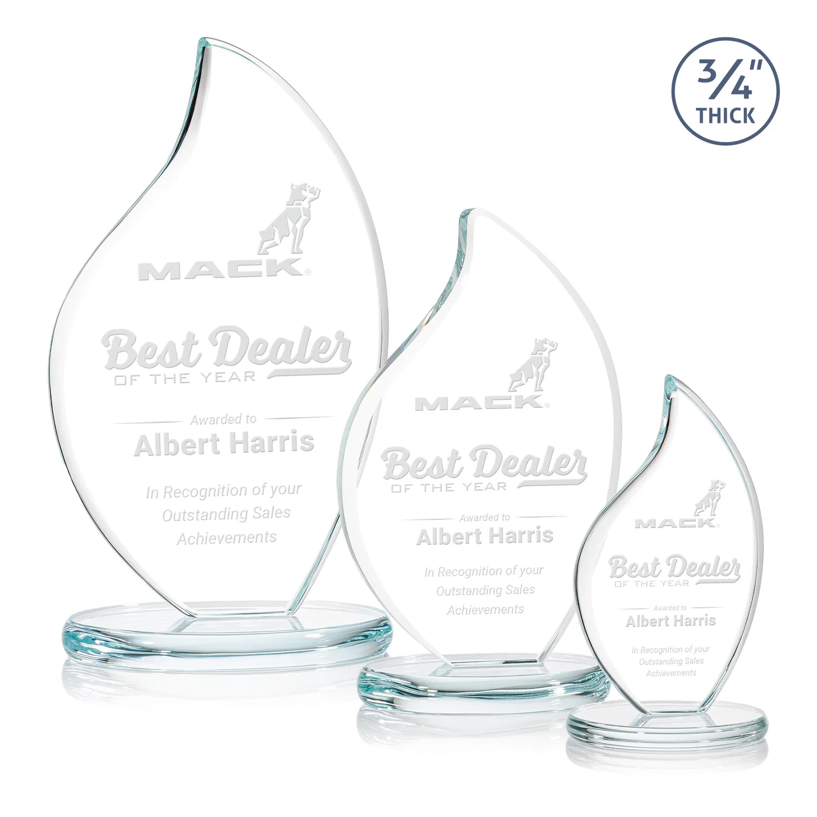 Custom Starfire Crystal Flame Award With Rounded Edges on an Oval Base for employee recognition