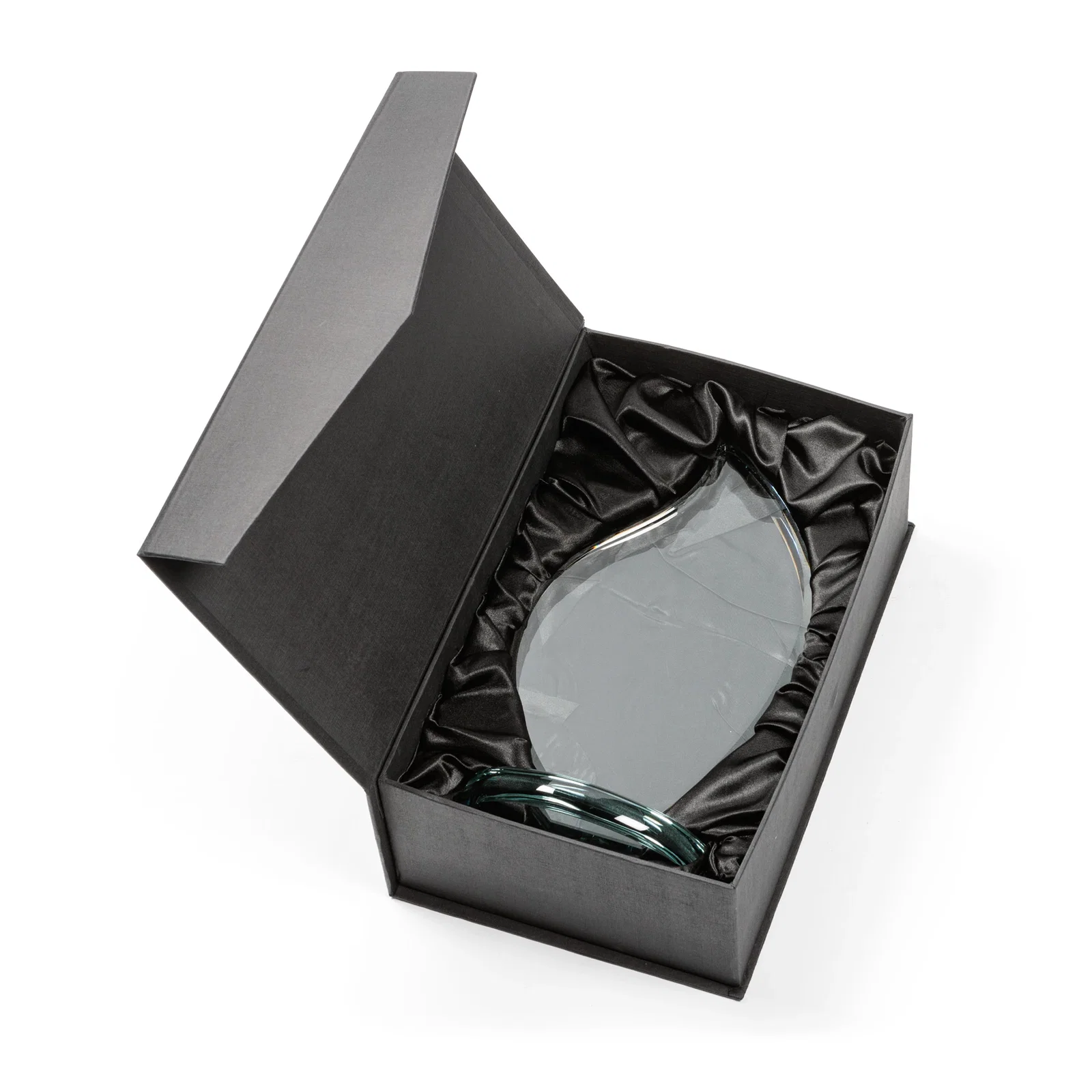 Personalized Starfire Crystal Flame Award With Rounded Edges on an Oval Base for corporate award ceremonies