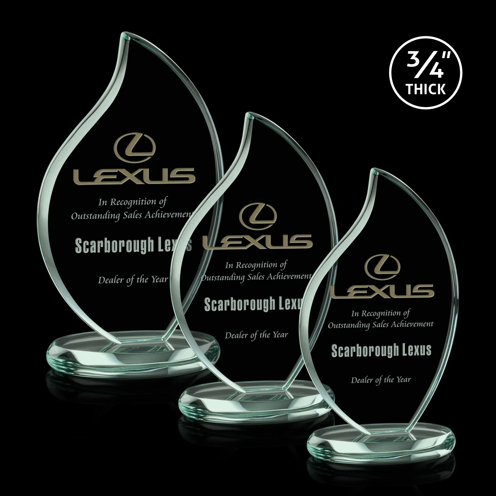 Custom Starfire Crystal Flame Award With Rounded Edges on an Oval Base for team milestone celebrations