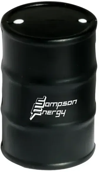 Custom Oil Drum Stress Reliever, branded barrel-shaped squeeze toy with logo print for energy companies