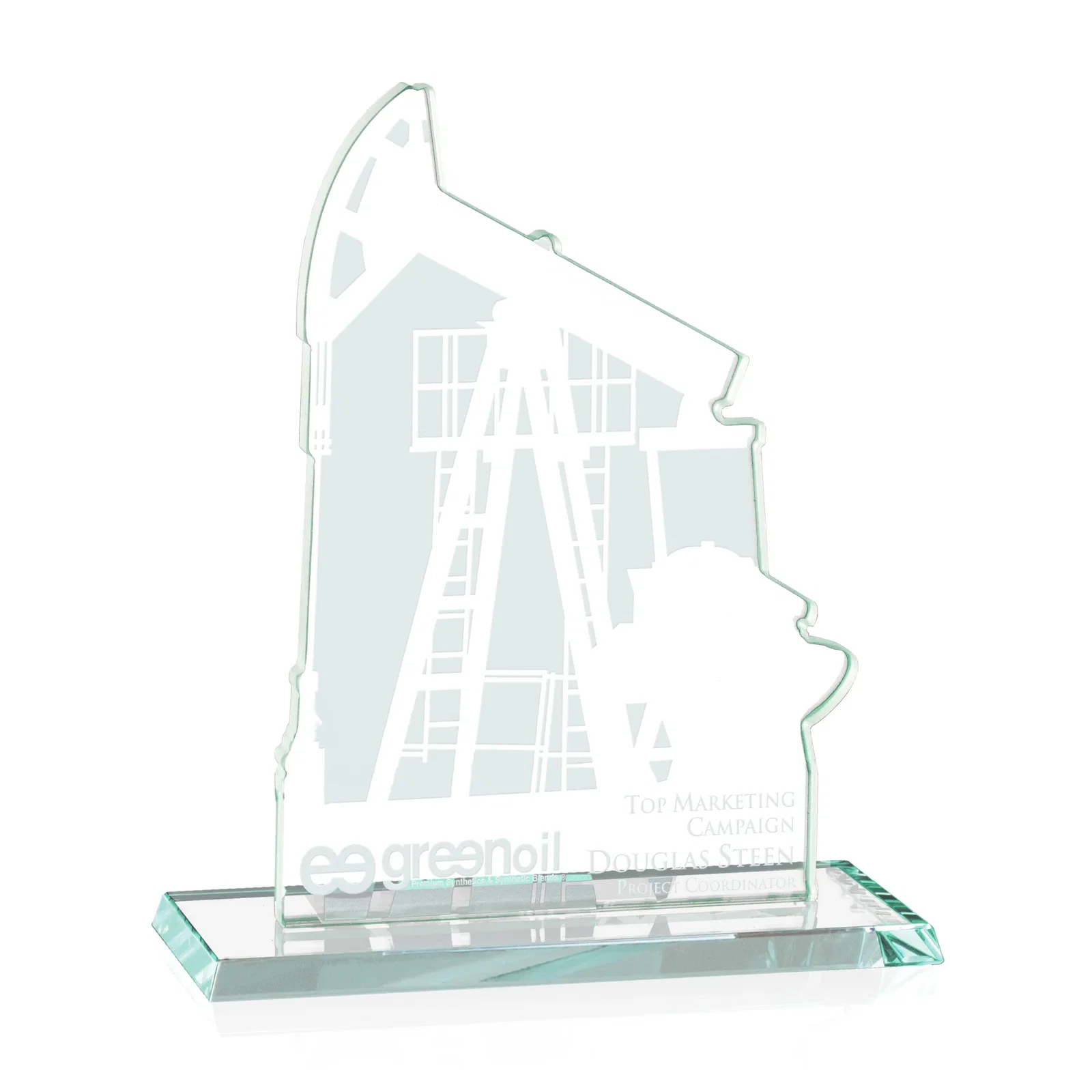 Oil Rig Jade Glass Custom Award - Perfect for Oil & Gas Industry Recognition — view 2