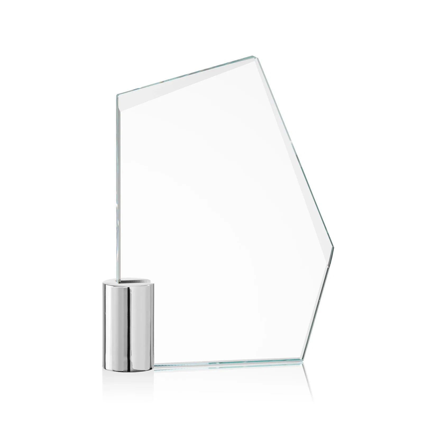 Custom Starfire Crystal Award on a Chrome Cylinder Base, metal awards for dealer and partner awards