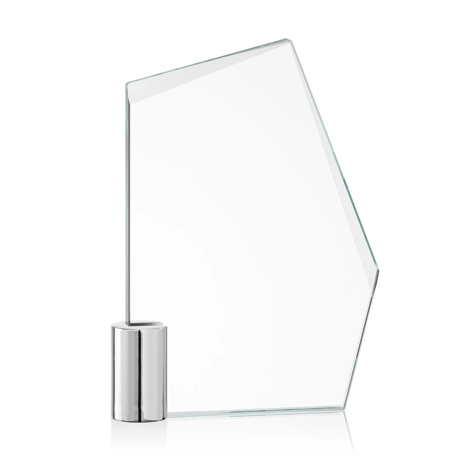 Custom Starfire Crystal Award on a Chrome Cylinder Base, metal awards for company anniversary events