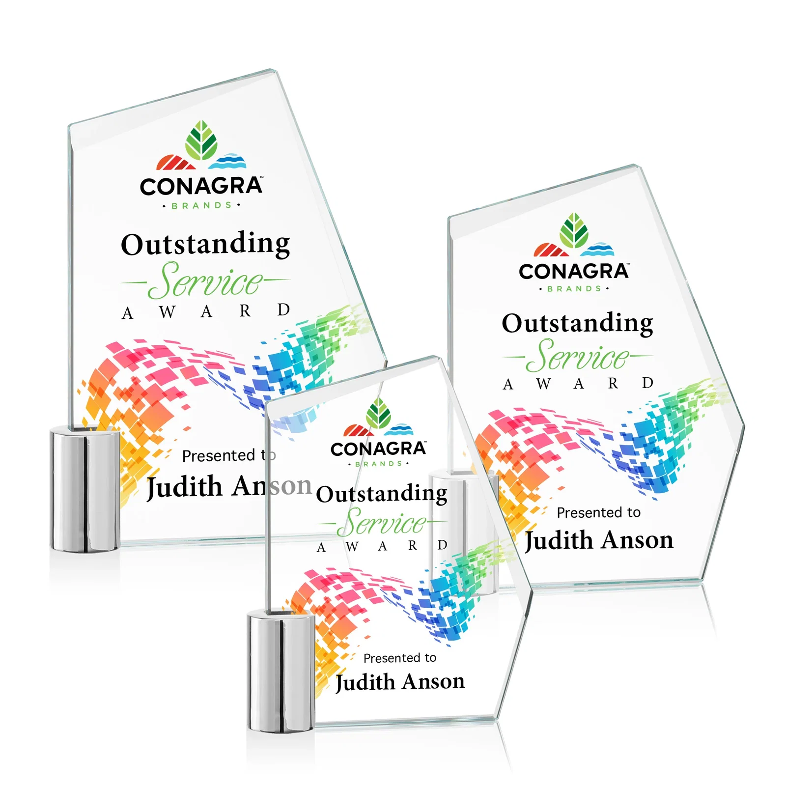 Custom Starfire Crystal Award on a Chrome Cylinder Base, metal awards for team milestone celebrations
