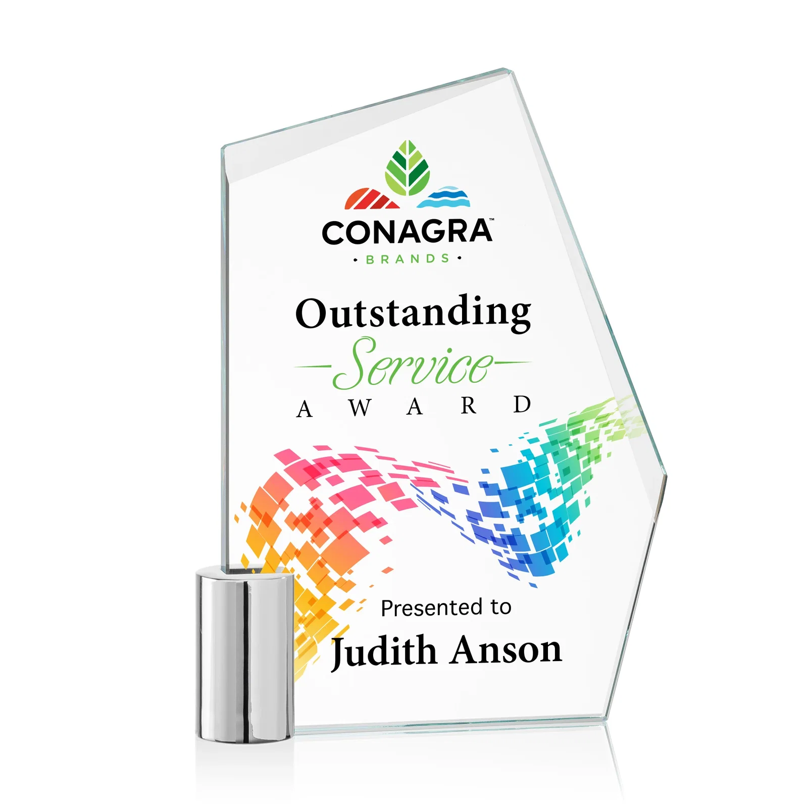 Custom Starfire Crystal Award on a Chrome Cylinder Base, metal awards for safety achievement programs
