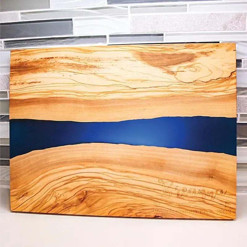 Custom Olive Wood & Blue Resin Cutting Board — view 3