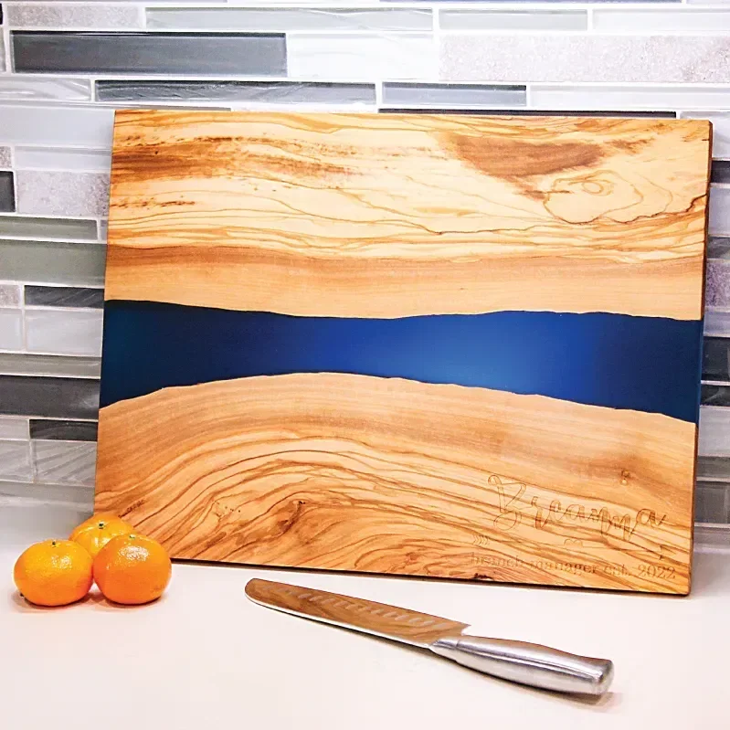 Custom Olive Wood & Blue Resin Cutting Board — view 4