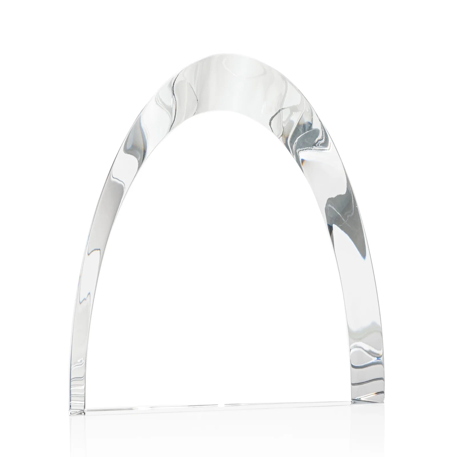 Custom Optical Crystal Arch Award With Light-Wrapping Curved Bevel, awards for dealer and partner awards