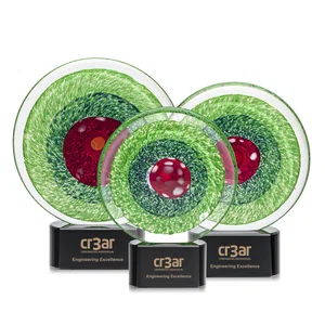 Emerald Swirl Art Glass Award With Red Bullseye Center