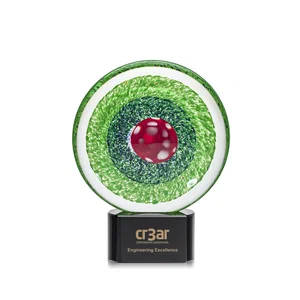 Emerald Swirl Art Glass Award With Red Bullseye Center