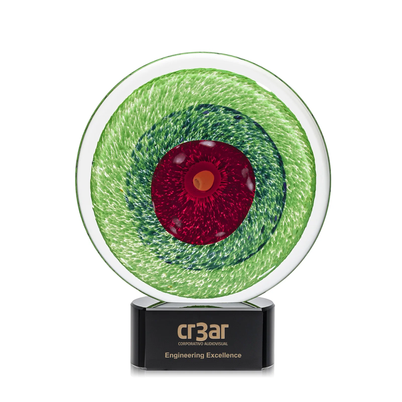 Custom Emerald Swirl Art Glass Award With Red Bullseye Center for sales achievement awards
