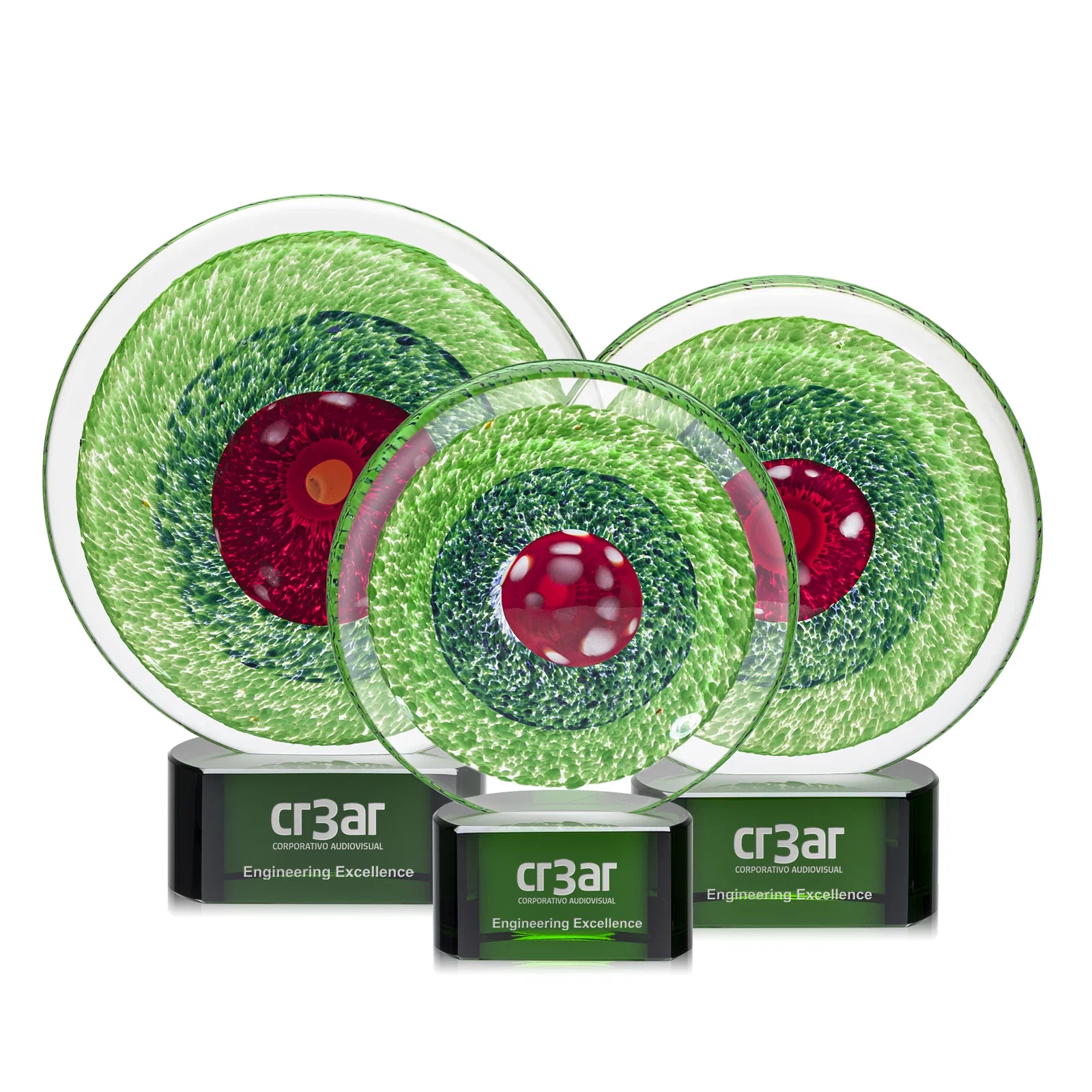 Custom Emerald Swirl Art Glass Award With Red Bullseye Center for safety achievement programs