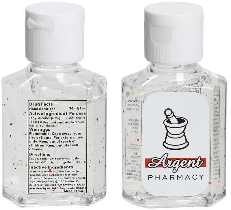 Aloe Vitamin E hand sanitizer, custom branded 1 ounce sanitizer, front hero view