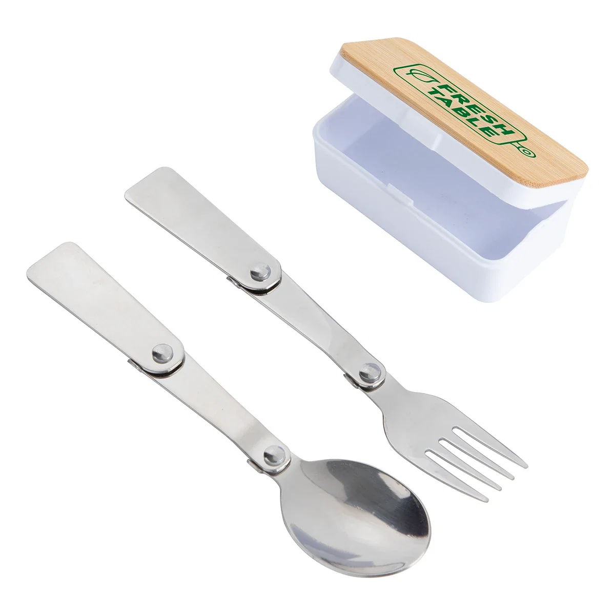 Close-up of the On-The-Go Cutlery Set's collapsible utensil hinge detail